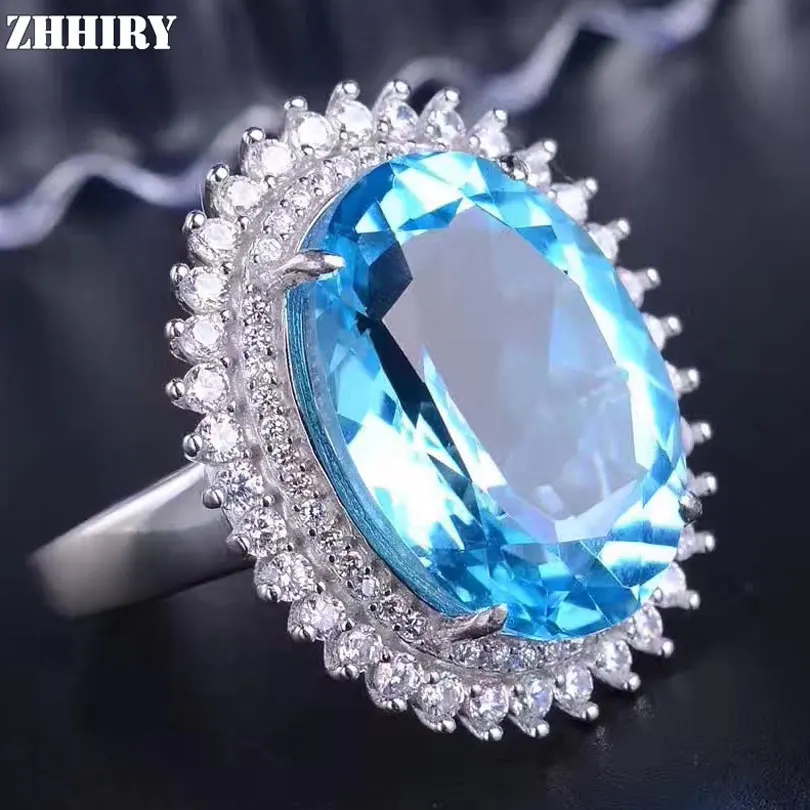 Женское кольцо с натуральным голубым топазом ZHHIRY из стерлингового серебра 925