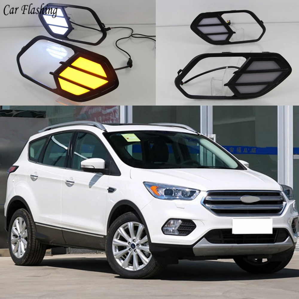 Автомобильный мигающий 1 пара DRL для Ford Kuga Escape светодиодный дневные ходовые огни Дневной светильник противотуманный светильник DRL с поворотником