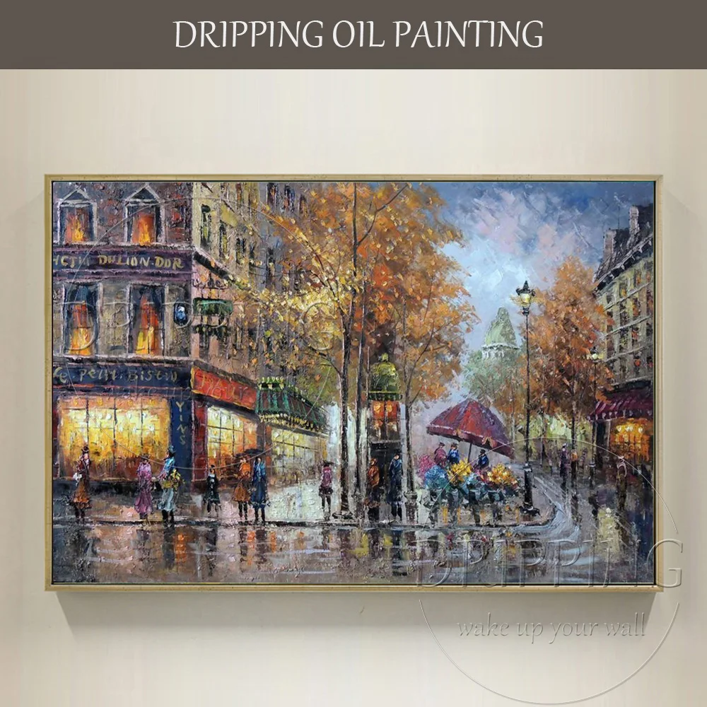 Large Canvas Wall Decor Hand-painted High Quality Modern Paris Street Scene Oil Painting Handmade Wall Art Street Oil Painting