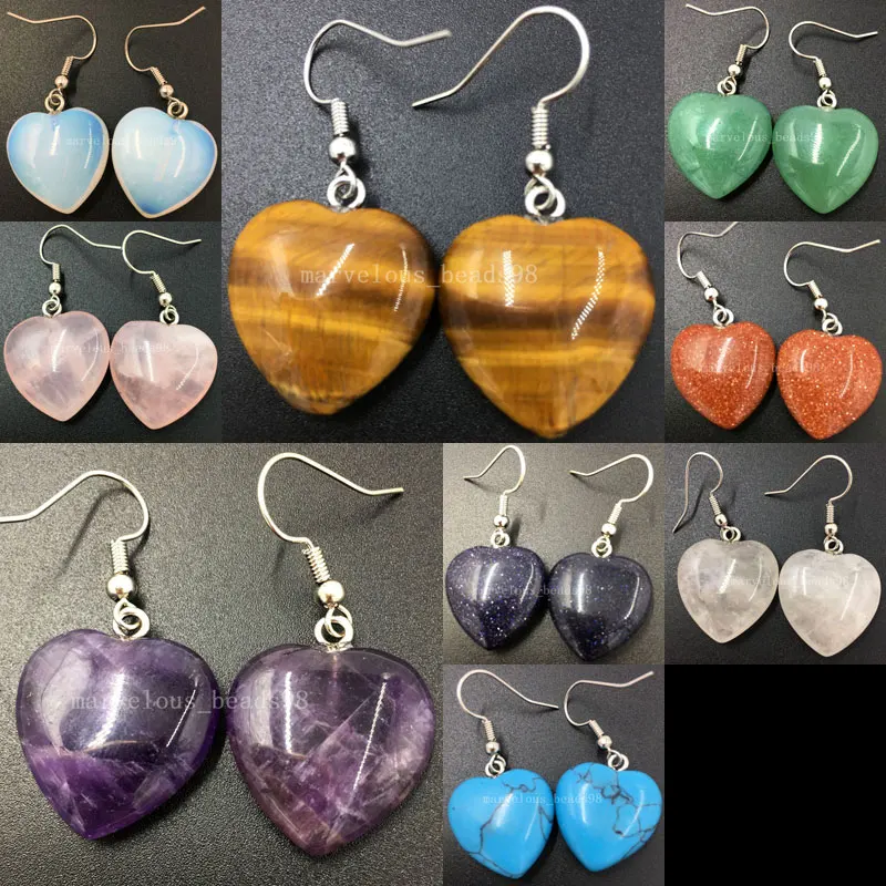

Opal Crystal Tigers Eye Cherry Quartz Aventurine Goldstone Howlite Blue Howlite Heart Art Dangle Earring WB559