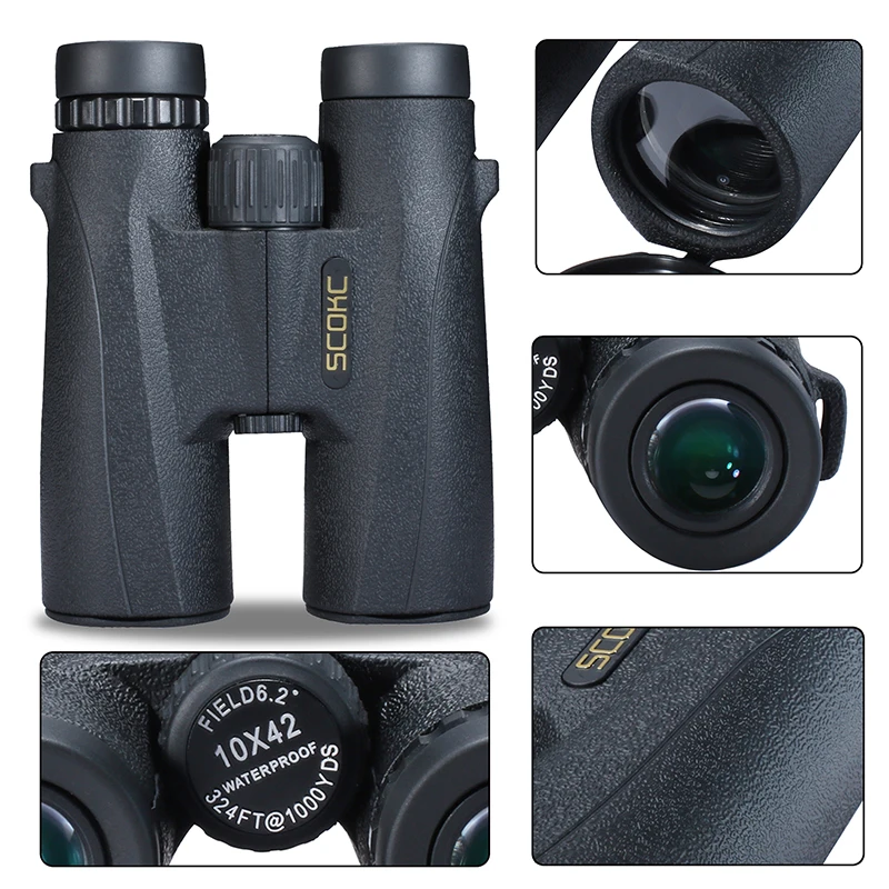 SCOKC 10X42 Compact Binoculars for Bird Watching HD Military Telescope for Hunting and Travel with strap High Clear Vision Black