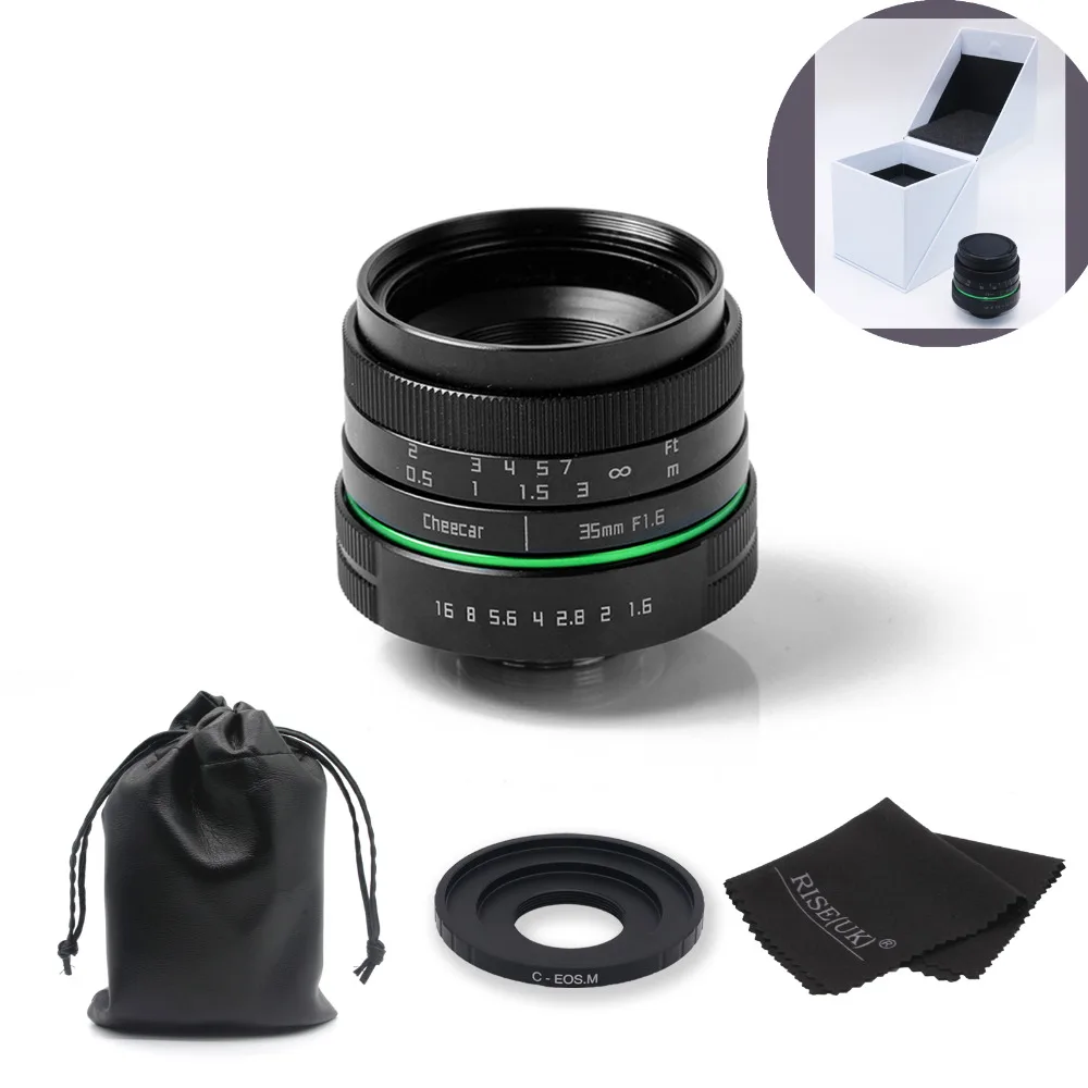 

New green circle 35mm APS-C CCTV camera lens For Canon EOS M / M2 / M3 with C-eosm adapter ring +bag+gift +big box free shipping