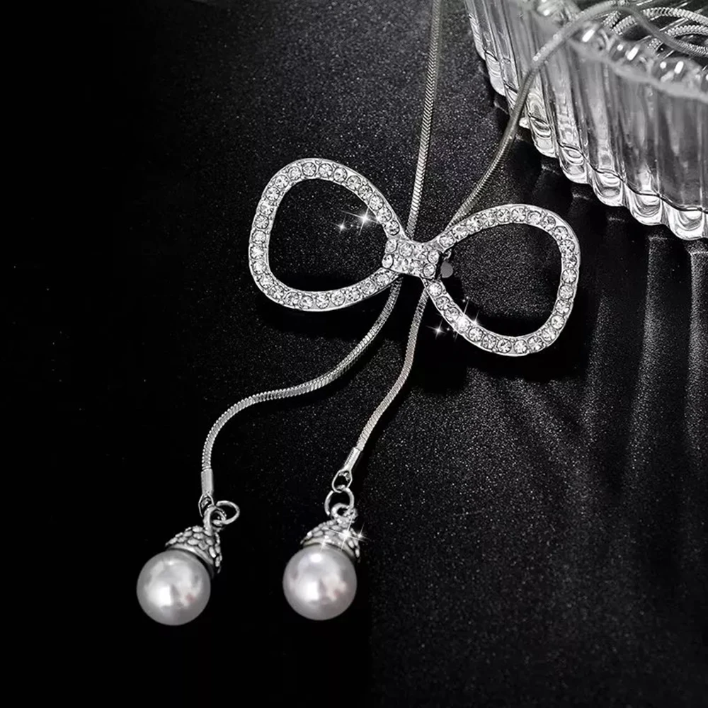 Meyfflin Collier Femme, длинное ожерелье с искусственным жемчугом, модное женское колье Снежинка с кристаллами, подвеска, ювелирная цепочка, бижутерия, подарки