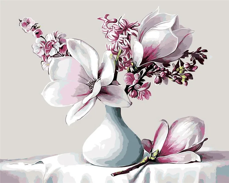 727 52 De Réductionfleurs De Lys En Vase Blanc Bleu Peinture à Lhuile Image Par Numéros Dessin Coloriage Par Numéros Bricolage Dessin Décoration