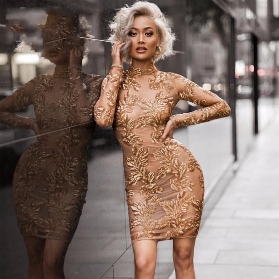 2017 New Winter Dress Kobiety Z Długim Rękawem O-Neck Luksusowy Wieczór Party Girl Aplikacje Olśniewająca Suknia Sexy Boże Narodzenie Lady Sprzedaż Hurtowa
