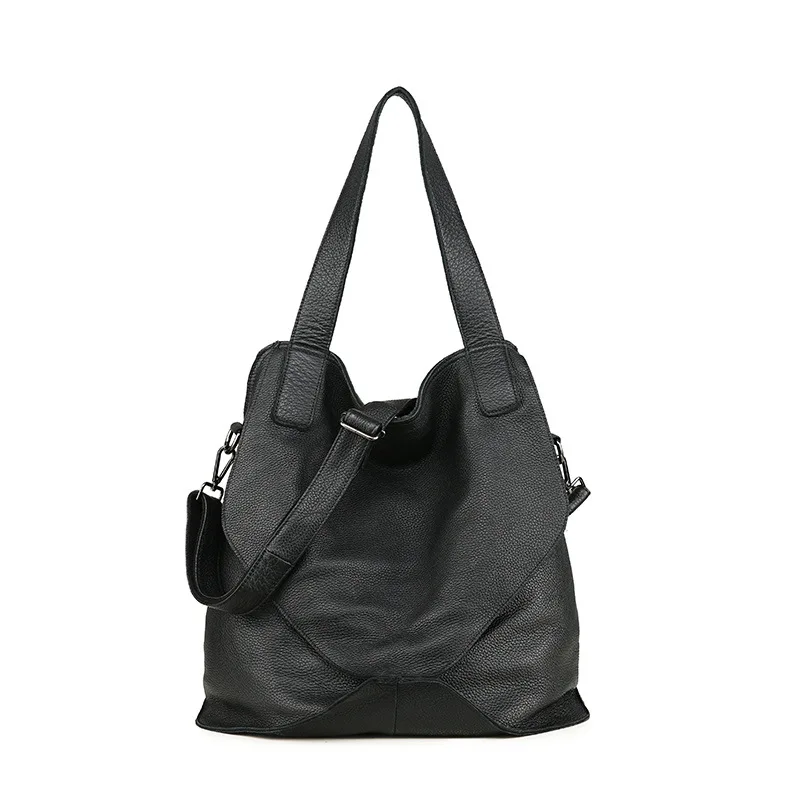 Сумка на плечо из натуральной кожи, женская сумка на каждый день, большая вместительность, брендовая дизайнерская сумка-тоут, кошелек, высокое качество, коричневые сумки для покупок - Цвет: Black