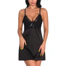 Женская ночная рубашка сексуальные кружевные платья из чистого Цвет Ночная рубашка на бретелях сорочка кокетливое Ночное белье Плюс Размеры одежда для сна