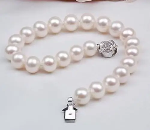 

shipping Wholesale Magic Natural A++ 9mm-10mm White Akoya Pearl Bracelet 7.5" 5.25