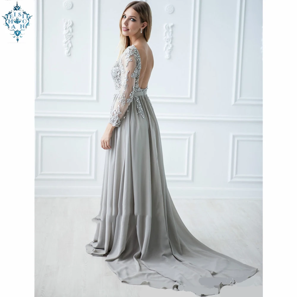 

Ameision Crystals Beaded Chiffon Prom Dresses Backless Mesh Evening Dresses Long Party Formal Maxi Lace Dress Robe de Soiree