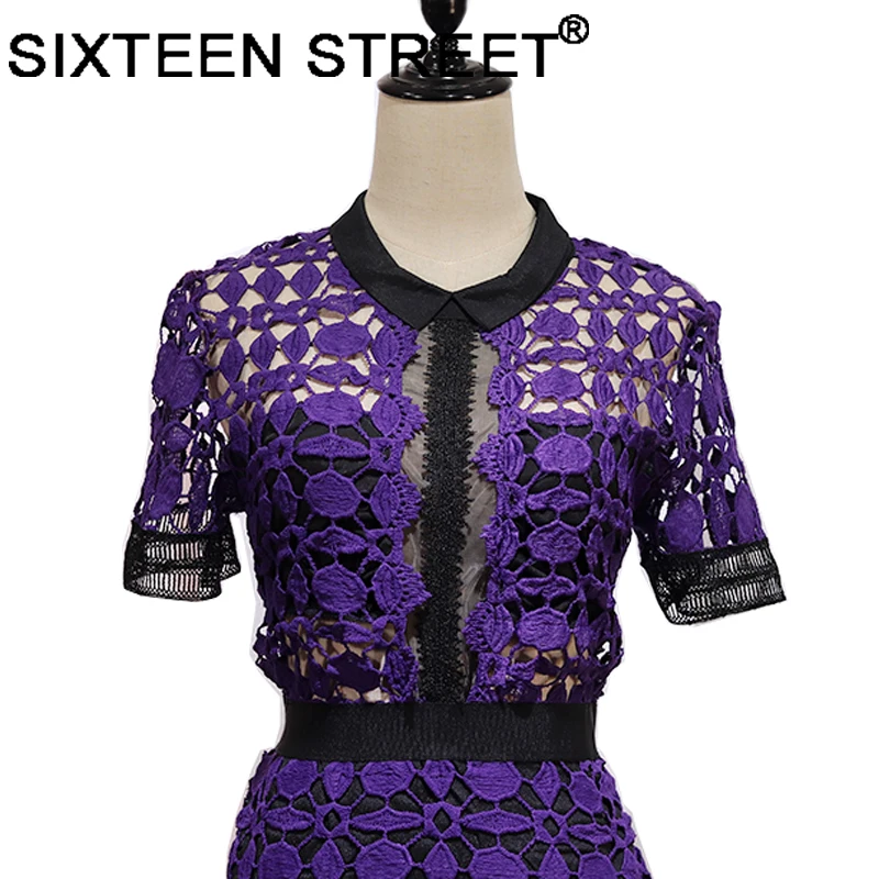 Тайское модное фиолетовое кружевное женское платье бордового цвета с коротким рукавом и отложным воротником, кружевное сексуальное платье, новое летнее облегающее платье