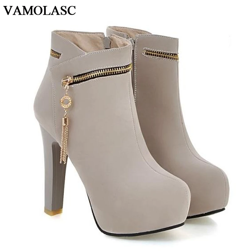 VAMOLASC New font b Women b font Autumn Winter Warm Faux Suede Ankle Boots Zipper Square