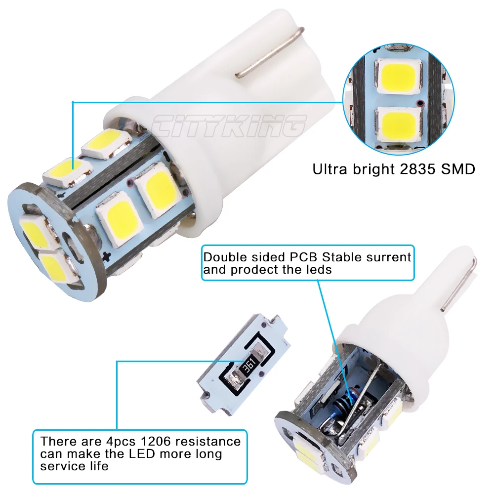 500 шт. автомобиль T10 светодиодный 10smd 2835 SMD автомобиля автомобильная лампа авто светодиодный T10 10 светодиодный 194 Для автомобилей Белый 5W5 просвет Обратный Свет