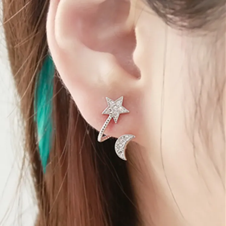 

JZTOP Brand Crystal Moon Star Earrings Rhinestone Pentacle Pendant Love Stud Earrings For Woman