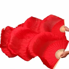BELLY QUEEN New Arrival Women 1.8m Belly Dance Handmade Silk Fan Veil 1 Pair Belly Dancing Pure Red