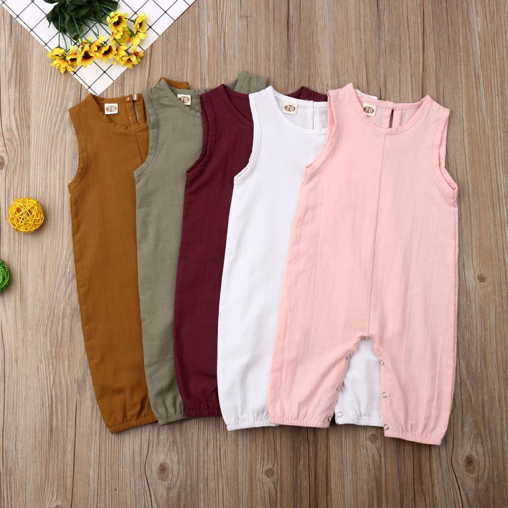 

Baby Newborn Infant Romper Sleeveless Plain Jumpsuit Boys Girls Summer Outfits