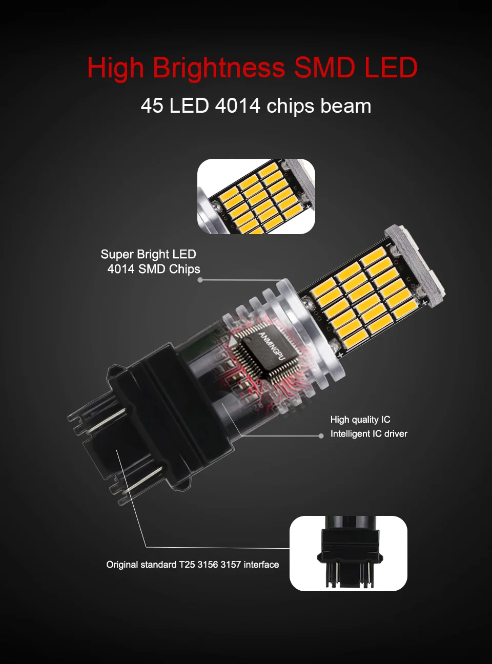 ANMINGPU 2x45 4014SMD сигнальная лампа T25 3157 Led Canbus 3156 P27W P27/7 W Led Автомобильный тормоз Фары заднего хода указатель поворота задние фонари 12V