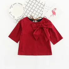 Коллекция года, новая летняя блузка для девочек детская одежда хлопковые топы, школьная блузка с большим бантом для девочек, одежда для малышей от 12 месяцев до 5 лет