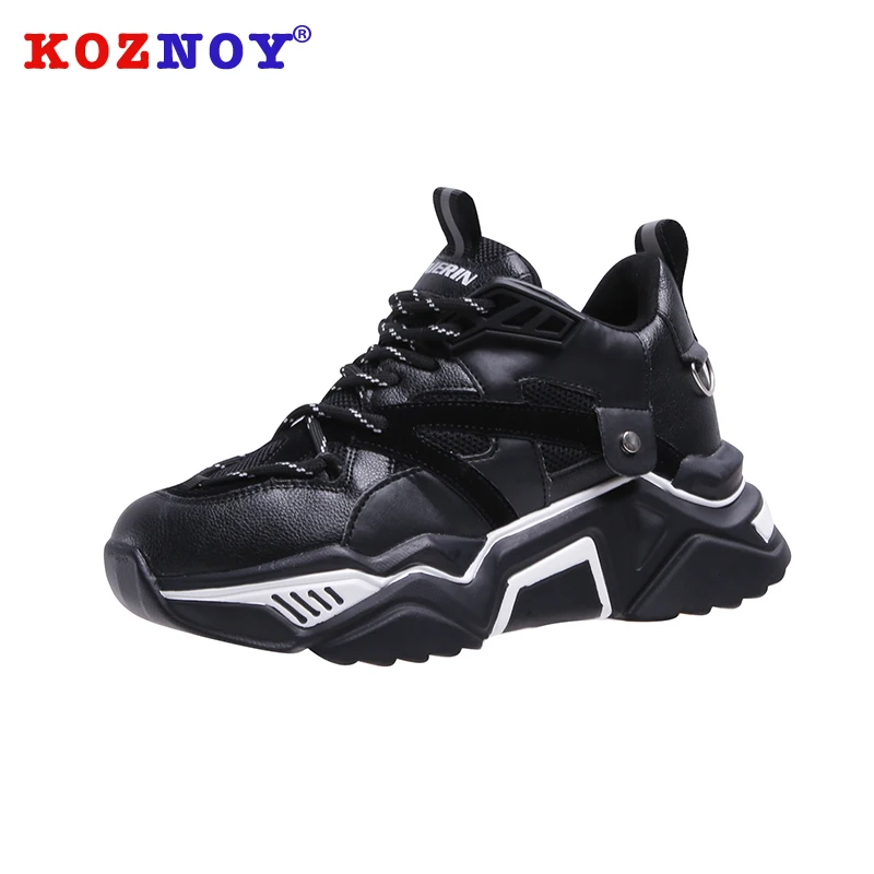 

Koznoy Sneakers Women Spring Autumn Fashion Dropshipping Thick Bottom Breathable Cross Tied Mesh Leisure Round Toe Women Shoes