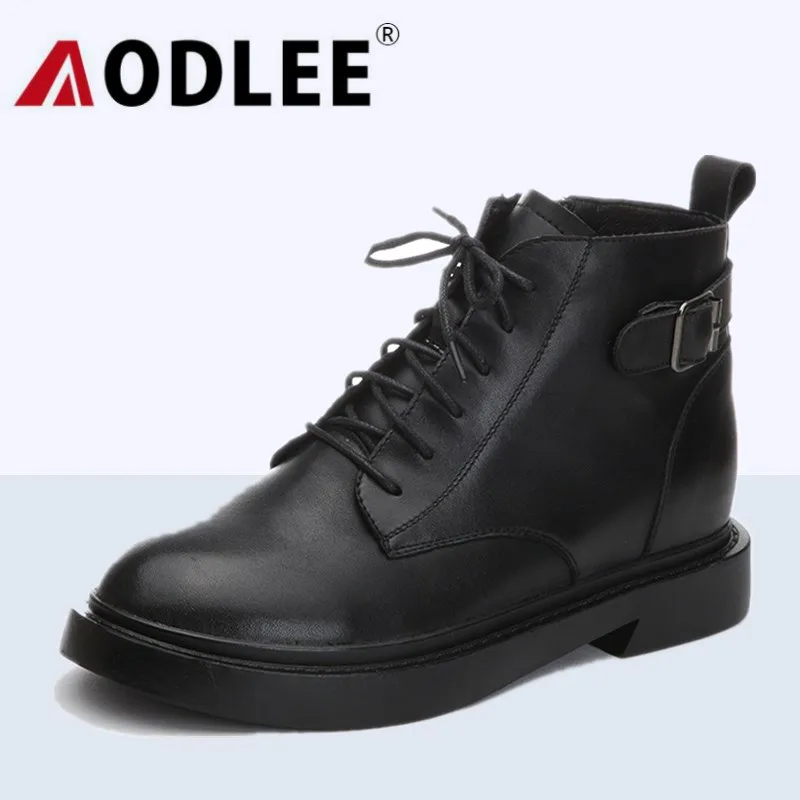 

AODLEE Fur Warm Women Chelsea Boots Genuine Leather Embroider Ankle Boots For Women Martin Boots Chunky Heels Boots Women Shoes
