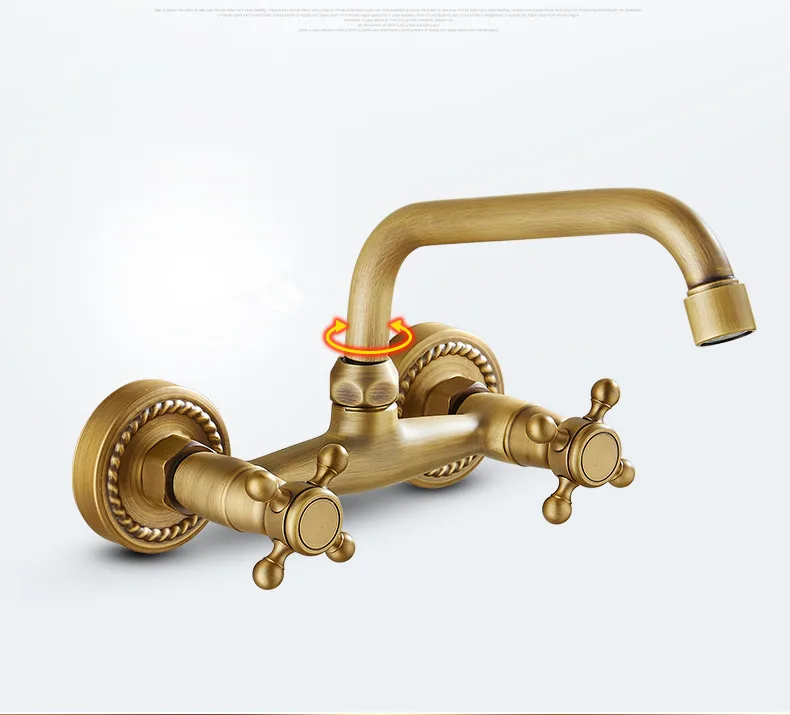 ZGRK Bronze Bathroom Faucet Wall Mounted Basin Faucet 360 Degree Rotation Double Handle Crane Cold Hot Water Mixer Tap Torneira