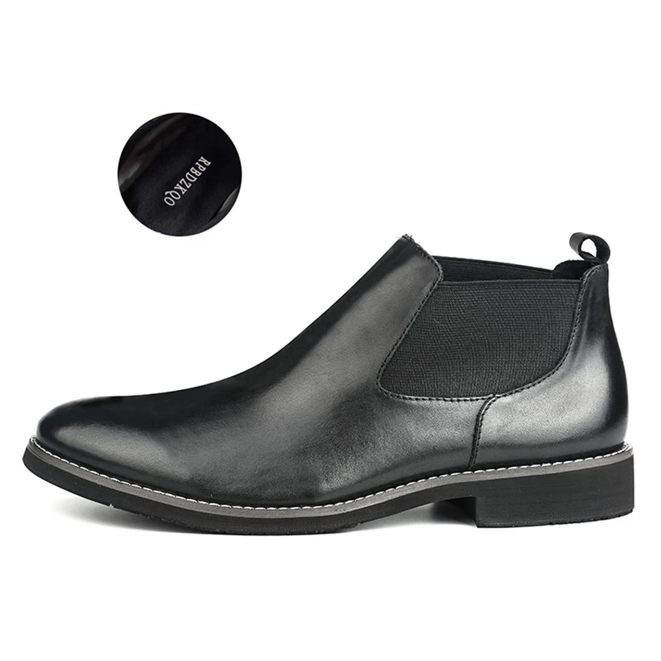 Короткие европейские зимние кожаные ботинки с натуральным лицевым покрытием; ботильоны «Челси»; Роскошная обувь; цвет черный, мех; натуральная Удобная Мода года