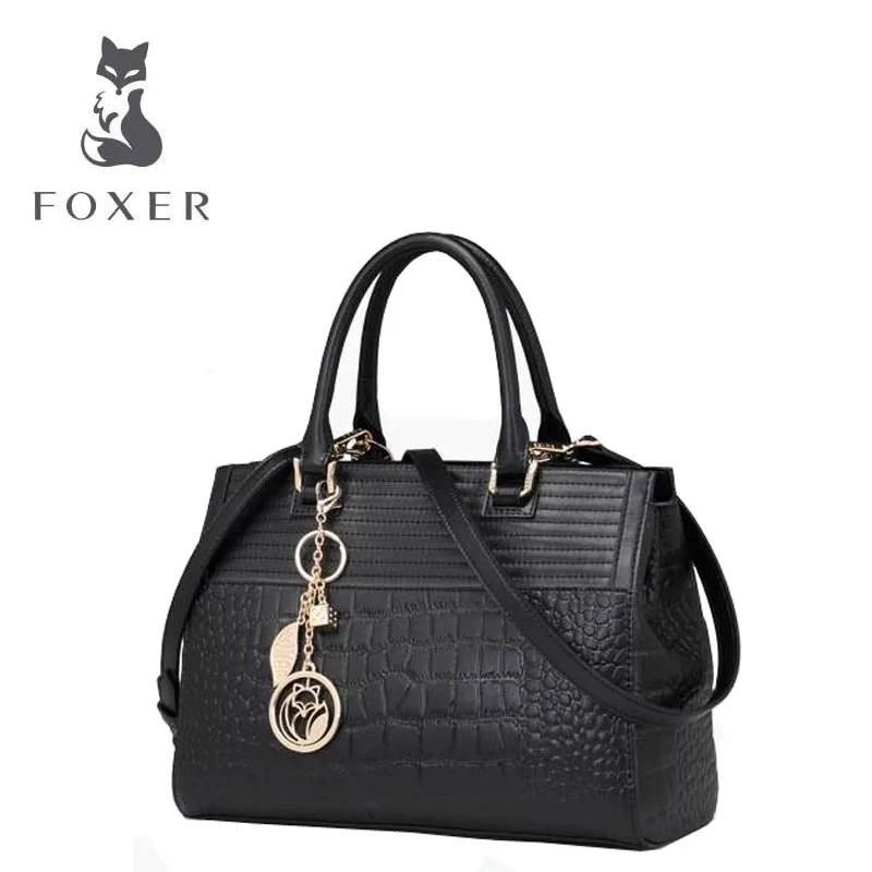 FOXER 2017 new Women Genuine Leather bag fashion Crocodile pattern  women handbags shoulder messenger bag