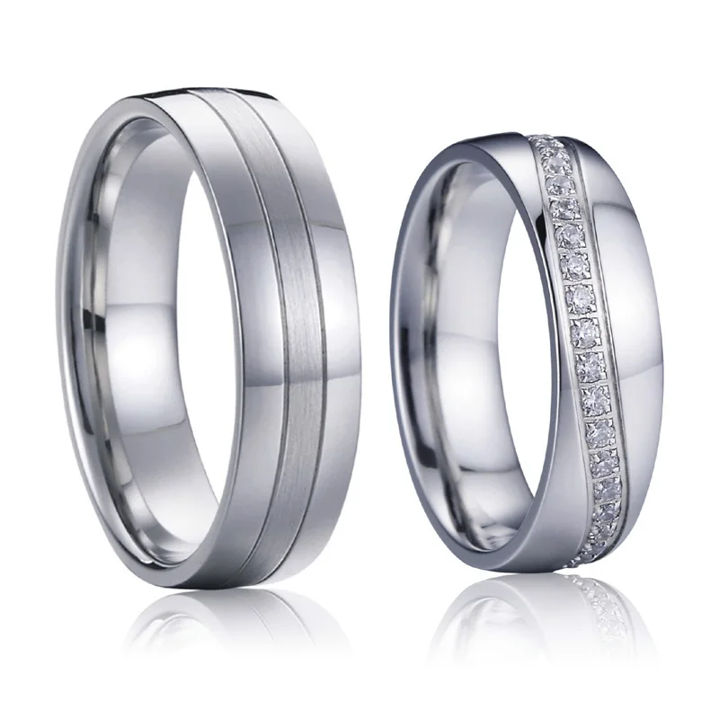 Альянсов обручальное кольцо на головщину мужчин titanium jewelry серебристый цвет cz eternity обручальные парные кольца для женщин