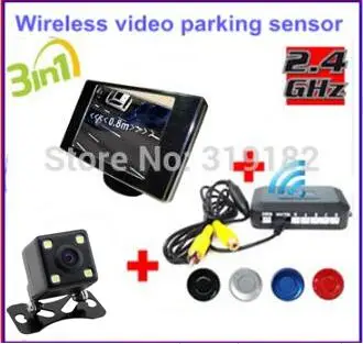 

Wireless Video Parking Radar 4 Sensors Kit 3.5 inch Car Rear View Mirror Monitor + LED Rear View Car Camera Parking Assistance