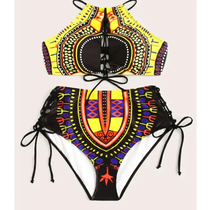 

Women Bandage Print Plus Size Bikini Set Swimming Two Piece Swimsuits Swimwear Beach Suit High Waist bikini maillot de bain 3XL