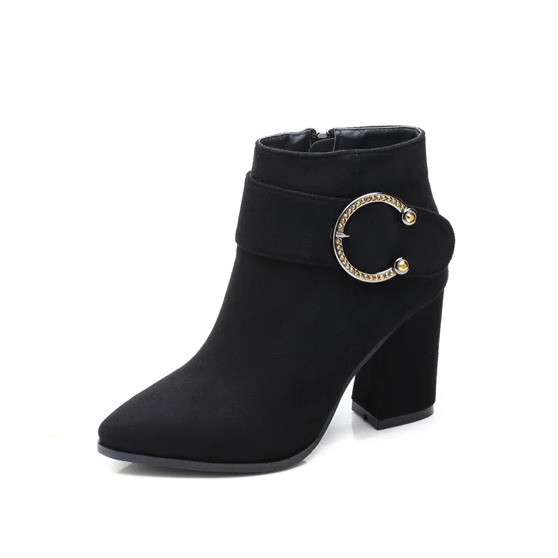 

Women Ankle Boots High Heels Pointed Toe Zipper Dropshipping winter with fur Women Martin Boots Sexy Ladies Boots Shoes