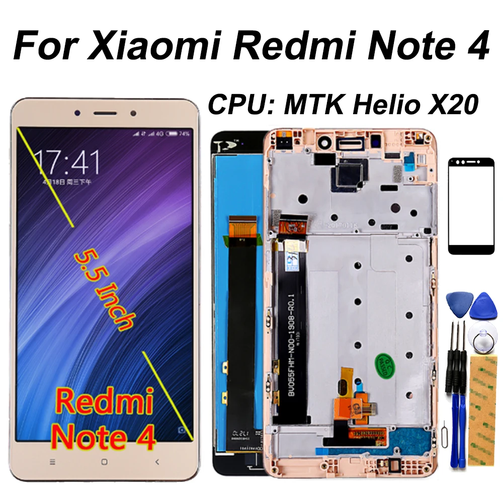 

100% Tested LCD For Xiaomi Redmi Note 4 (CPU: MTK Helio X20) LCD Display Touch Screen Digitizer Assembly 5.5 inch