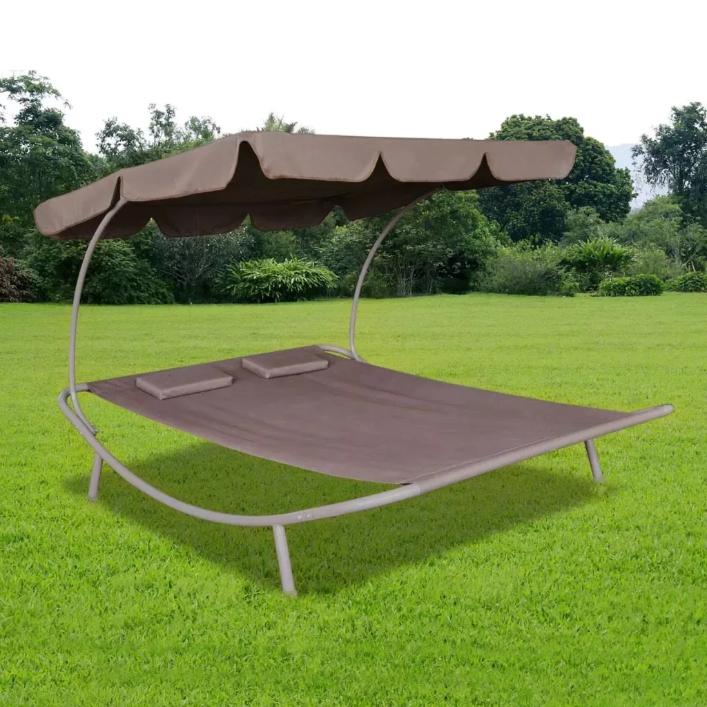 

VidaXL 200 X 173 X 135 Cm (L X W X H) 2 People Deck Chair With 2 Pillows And 1 Large Awning