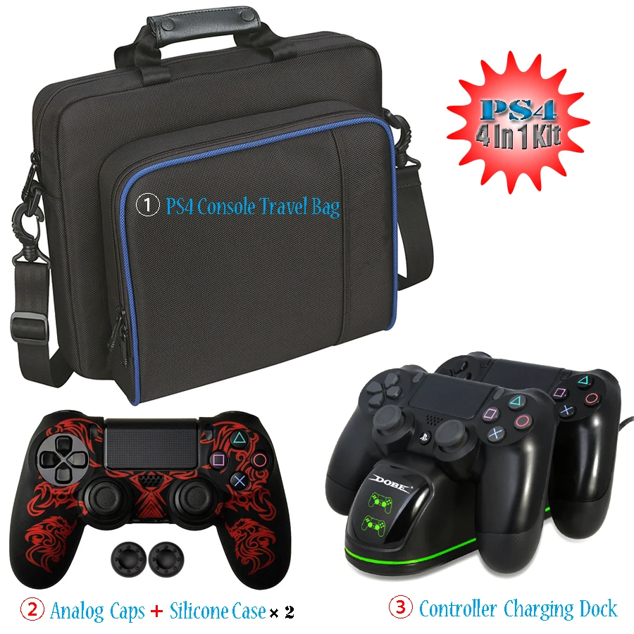 

PS4 Protect Travel Shoulder Carry Bag Handbag & Controller Charger Charging Stand & Controller Silicone Case for PlayStation 4