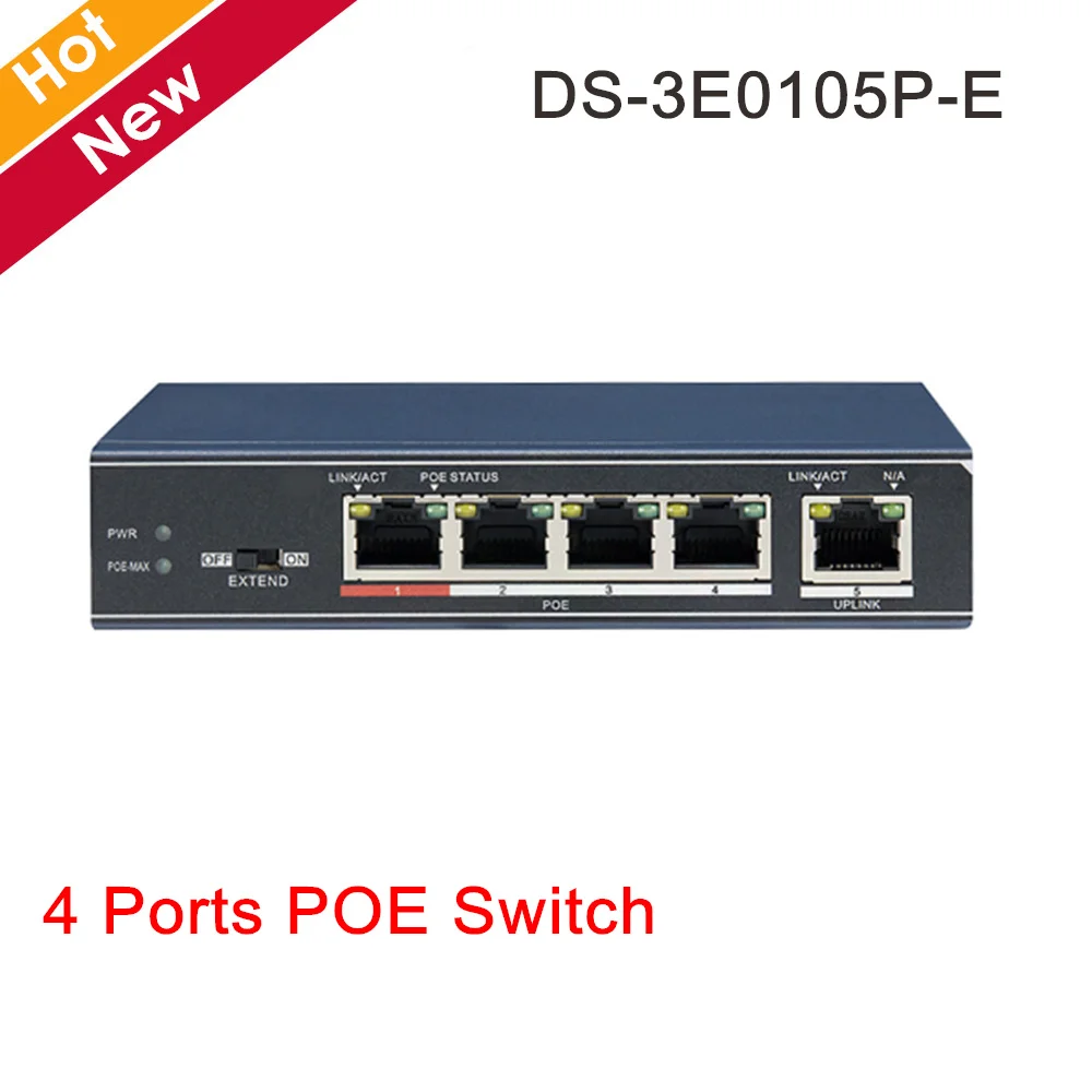 Оригинальный HK 4 порты POE коммутатор DS-3E0105P-E мощность молнии для видеонаблюдения IP