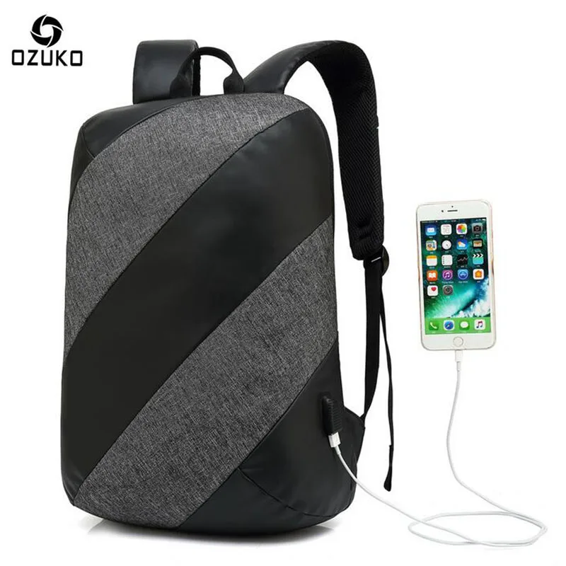 

OZUKO 2018 Fashion USB Charging Men Backpack School Bags For Teenagers Laptop Backpack Women Waterproof Anti-theft Student Bag