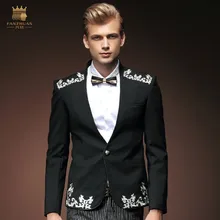 Fanzhuan Новая мода мужской с длинными рукавами тонкий черный повседневный комплект куртка для девочки в западном стиле Банкетный Блейзер 0005 в продаже человек