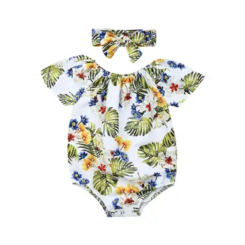 

2019 New Fashion Cute Newborn Kids Baby Girls Full Floral Romper Print Jumpsuit Bow Headband Outfits Set Clothes 0-18m