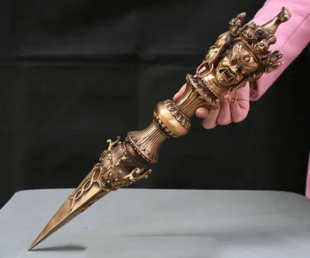 

wedding decoration 22" Old Tibet Buddhism Copper Hayagriva Buddha Horse Head Phurba Dagger Holder