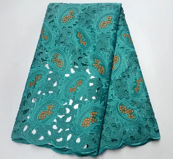 

2018 Green Popular African Cotton Lace Fabric Wedding Women Party Dress High Quality Swiss Voile Laces in Switzerland 5 Yards