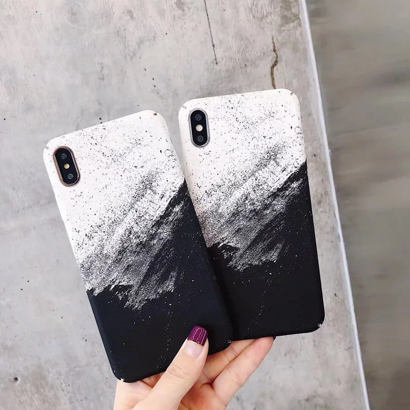 

Matte Hard PC Phone Case For iPhone X XR XS MAX Black And White Sand Painting Back Cover For iPhone 8 7 6 6s Plus Capa Coque