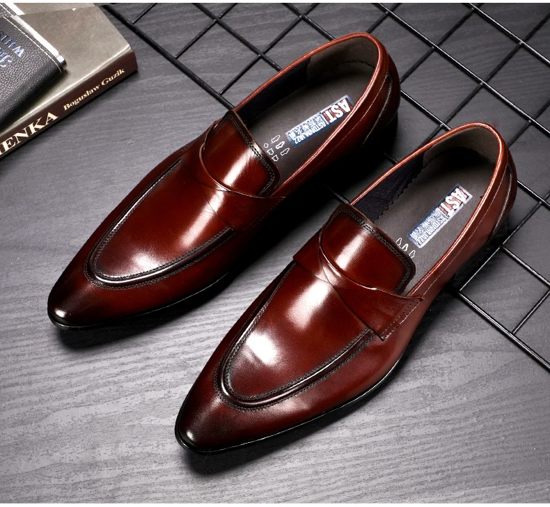 Mens Casual Shoes' Slip-On Loafers Genuine Leather Shoes Men Classic Wedding Shoe Black Heeled Casual Shoes Men Leather Oxfords (5)