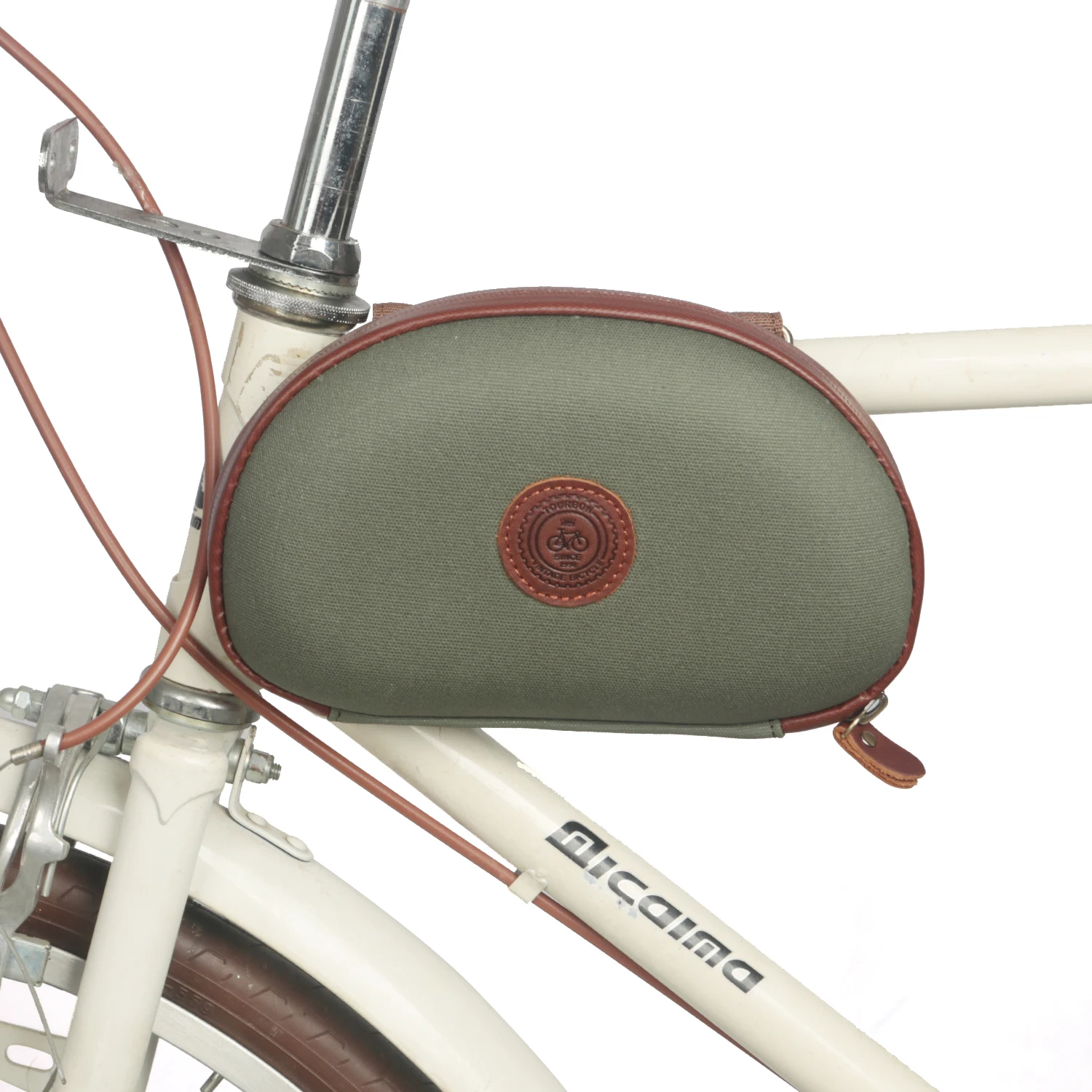 Top Tourbon Retro Bike Frame Tube Bag Bicycle Front Handlebar Pouch Carrier Green Waxed Canvas Waterproof Cycling Accessories 0