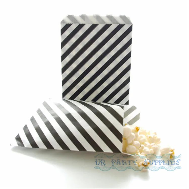 

200pcs Black Diagonal Stripe Candy Paper Bags Food Buffet Bag Snack Popcorn Treat Party Favor Gift Bag Weddin Birthday Favor