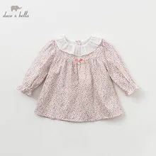 DBM9442 dave bella autumn winter infant baby girls fashion plaid shirt kids cotton casual floral tops children high quality tops