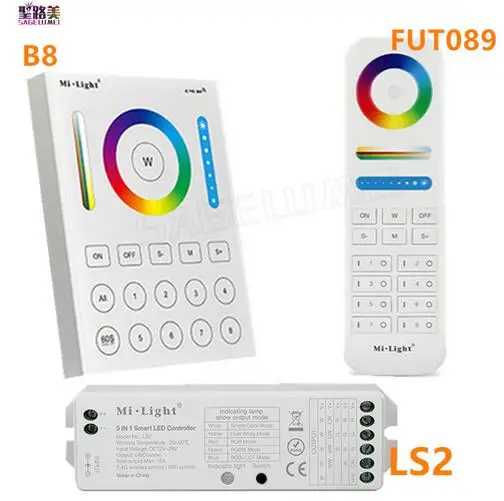 

Mi Light 2.4G wireless 8 Zone RF dimmer FUT089 remote B8 Touch Panel Wall-mounted rgbww LS2 5 in 1 led controller for RGB+CCT