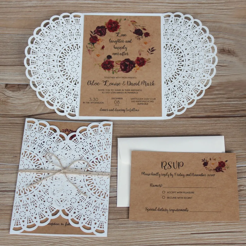 Laser Cut White Wedding Invitations Suite