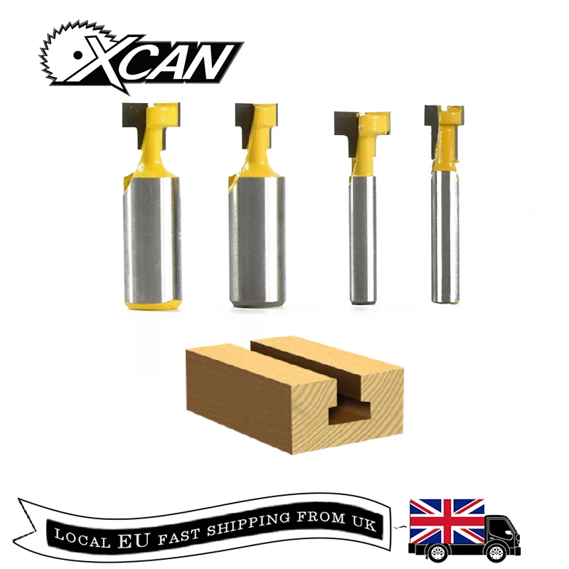 XCAN 4pcsT Slot Cutters 1/2 Shank 1/4 Shank Lock Hole Router Bit Set