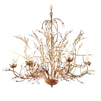 

Tree Branch CHANDELIER 6-ARM AGED BRASS FINISH Country Style Iron Lustre K9 Crystal Vintage Lights Lamp