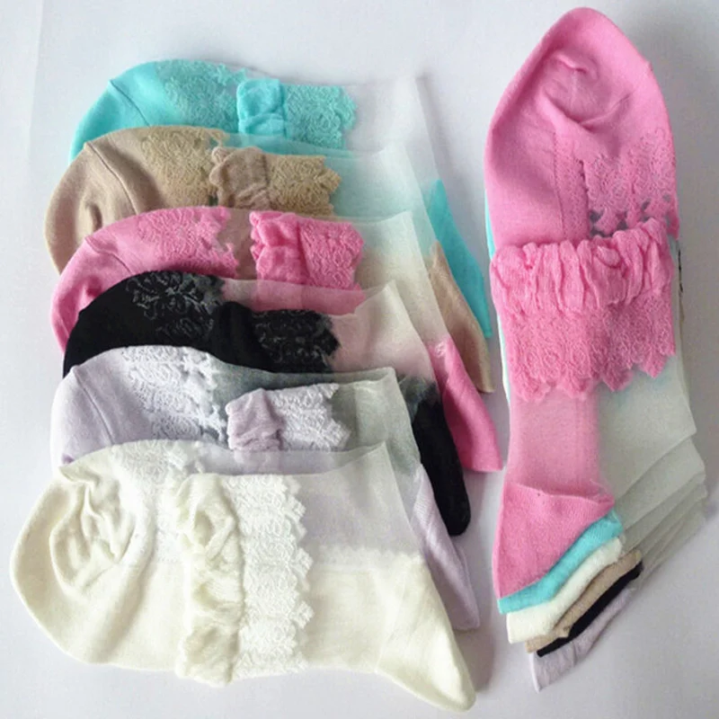 

Women Colorful Ultrathin Crystal Lace Socks Elastic Short Soft Ankle Length Transparent Sock SSA-19ING