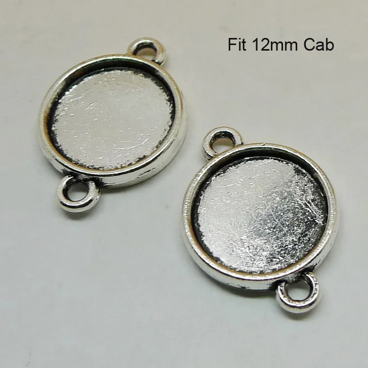 Antique Silver Cabochon Setting Connectors fits 12mm Cab 100pcs/lot